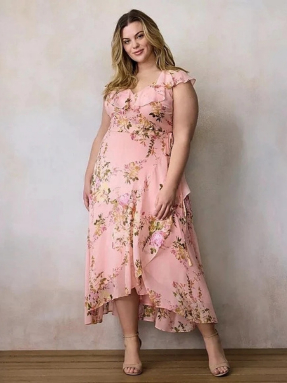 Lauren Conrad Floral Ruffle Maxi Wrap Dress in Blush Pink Size 0X